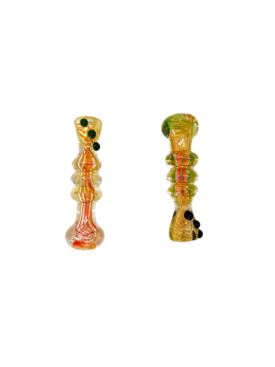 GOLDEN FUMED MARBLED GLASS HAND PIPE 4"