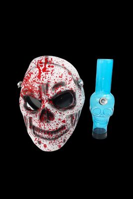 HALLOWEEN SKULL ADJUSTABLE GAS MASK WITH 8 INCH BONG