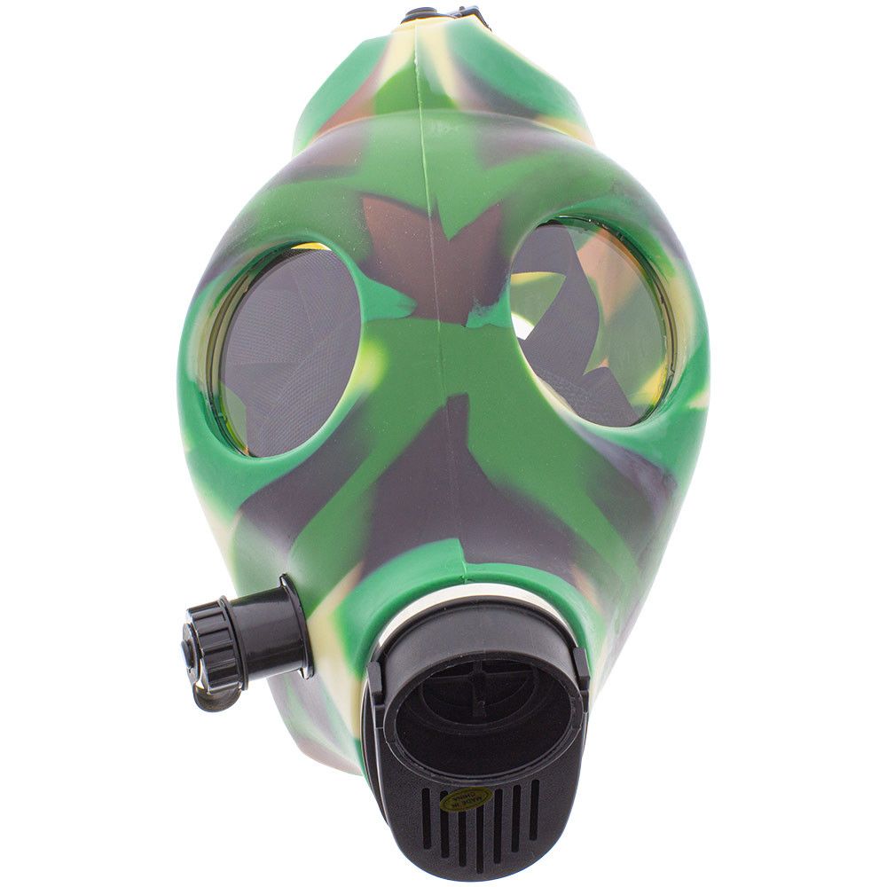 SILICONE ZEBRA PATTERN GAS MASK WITH 8 INCH BONG