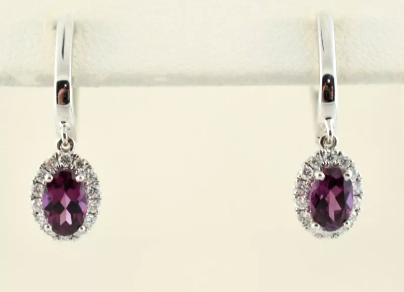 14K White Gold Rhodolite Garnet and Diamond Earrings