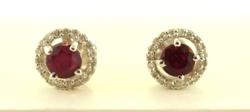 14k White Gold Ruby and Diamond Stud Earrings