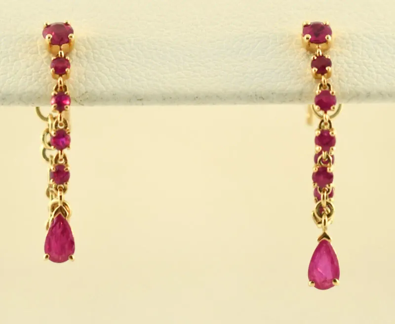 14K Yellow Gold Ruby Drop Earrings