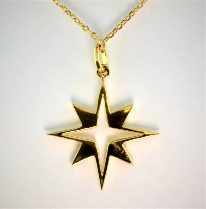 14K Yellow Gold Yanni B Open Octagram Star Pendant w/ Diamond Clusters 18" Chain