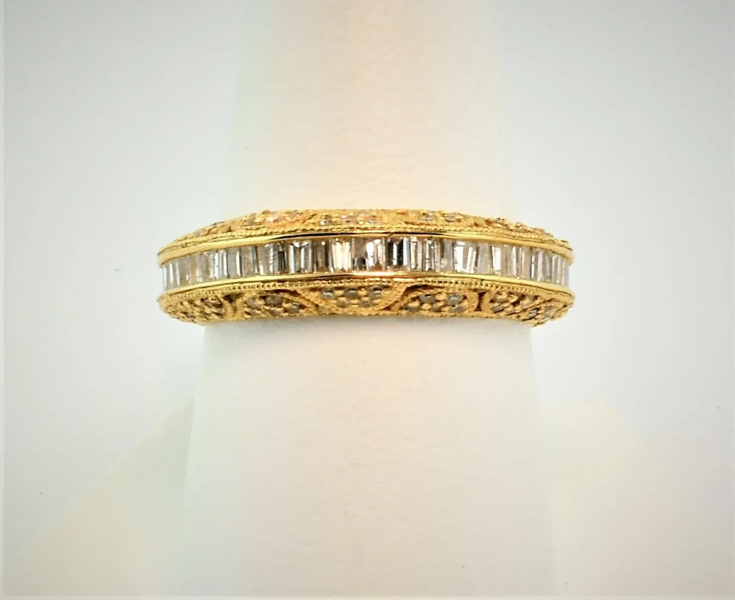Edwardian style Band Diamond Baguettes Across the Top & Rounds Set in Sides