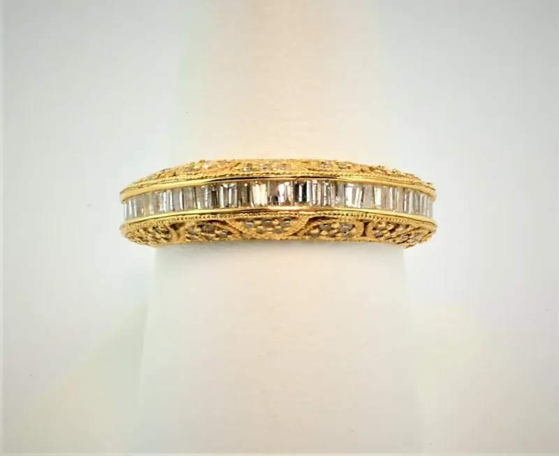 Edwardian style Band Diamond Baguettes Across the Top & Rounds Set in Sides