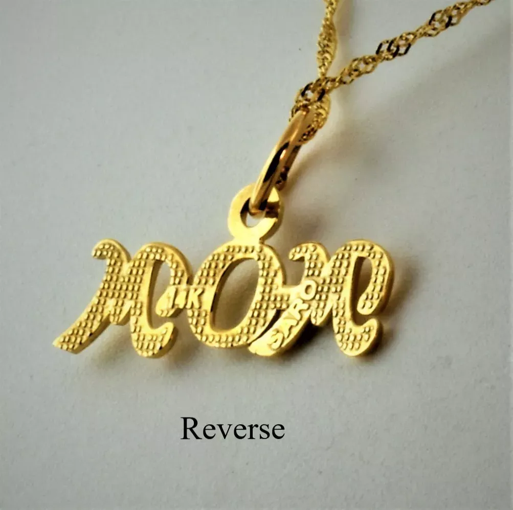 Mom Capital Cursive Letters for Your Favorite in a 14K Yellow Gold Pendant