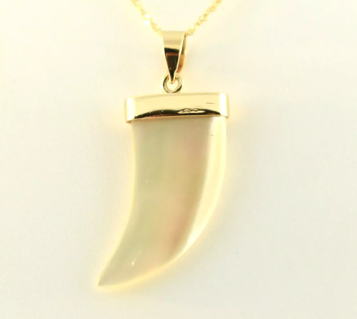 Mother of Pearl Tooth and 14K Yellow Gold Pendant