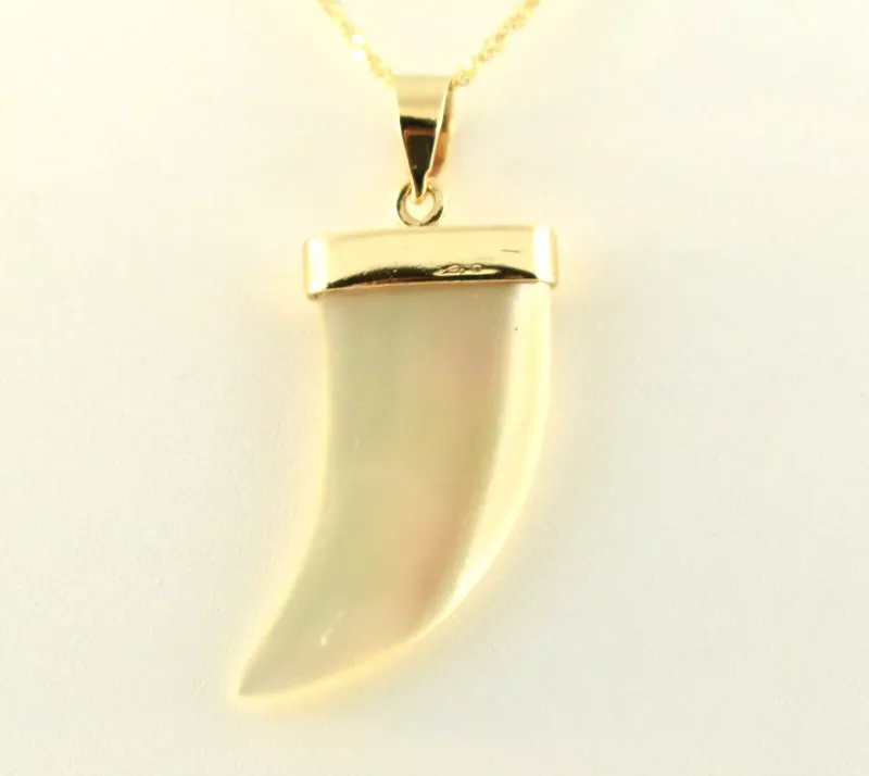 Mother of Pearl Tooth and 14K Yellow Gold Pendant