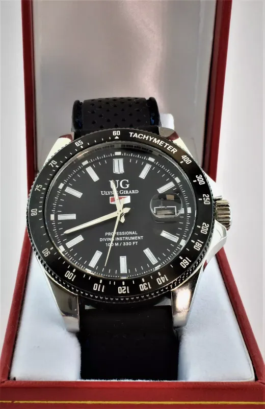 Ulysse Girard Stainless Steel Black & White Professional Diver's Wrist Watch