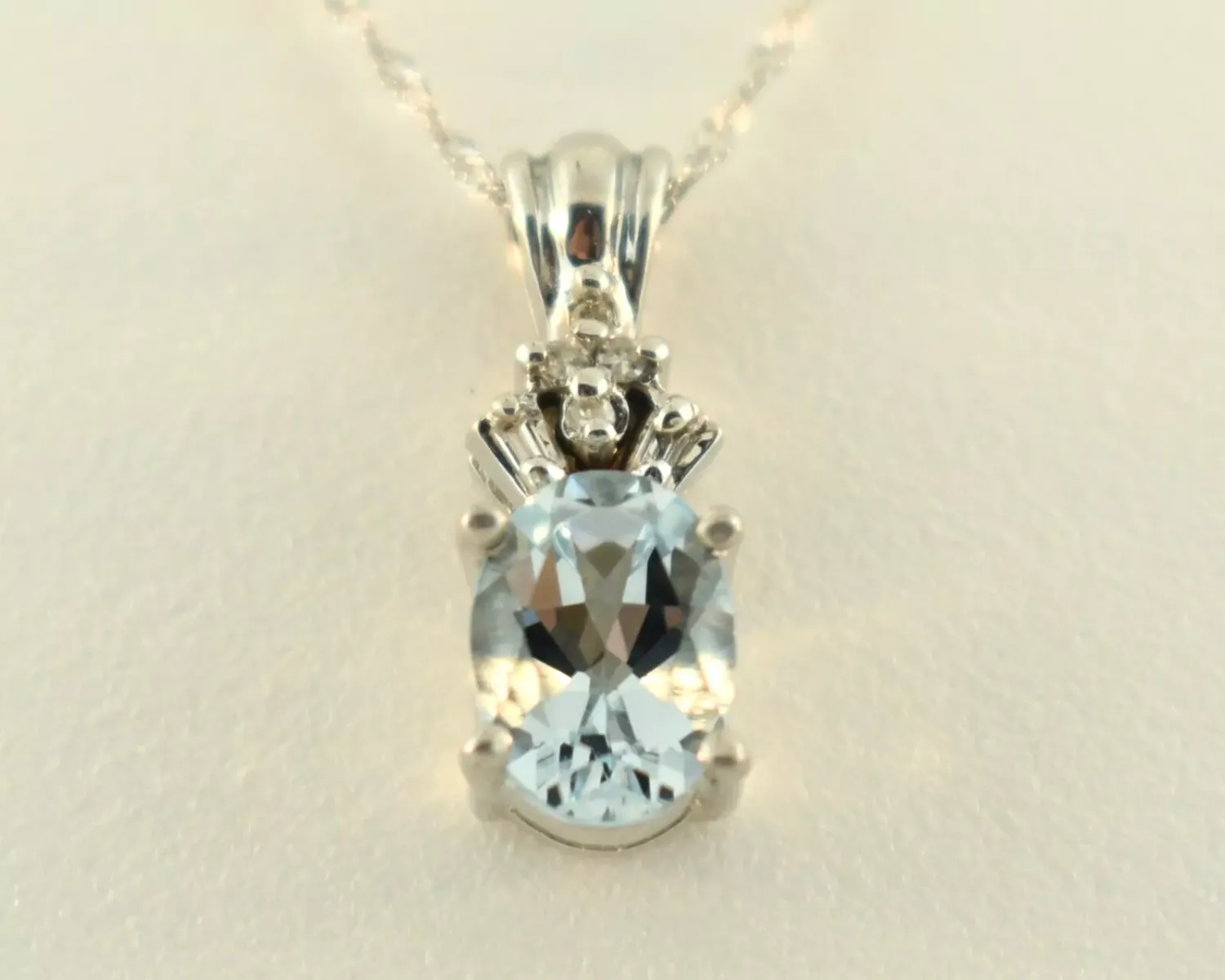 10K White Gold Aquamarine and Diamond Pendant
