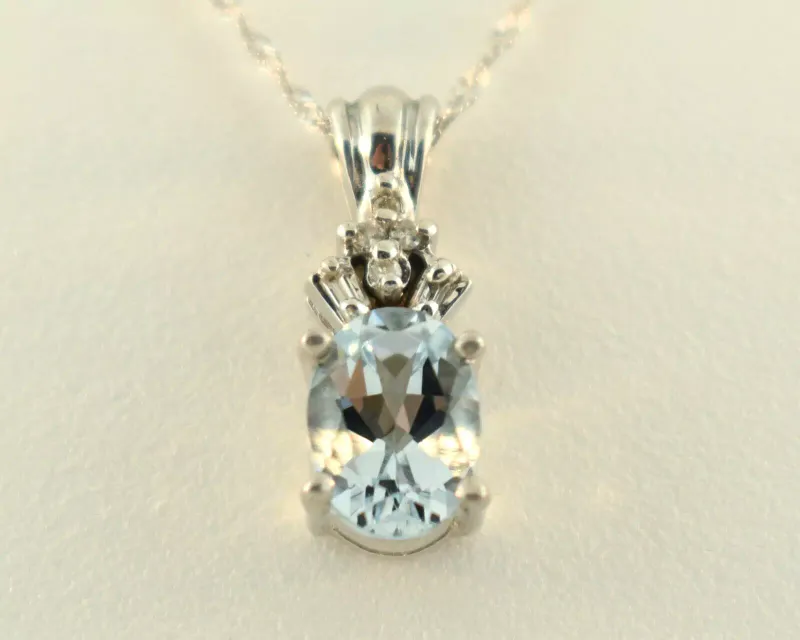 10K White Gold Aquamarine and Diamond Pendant