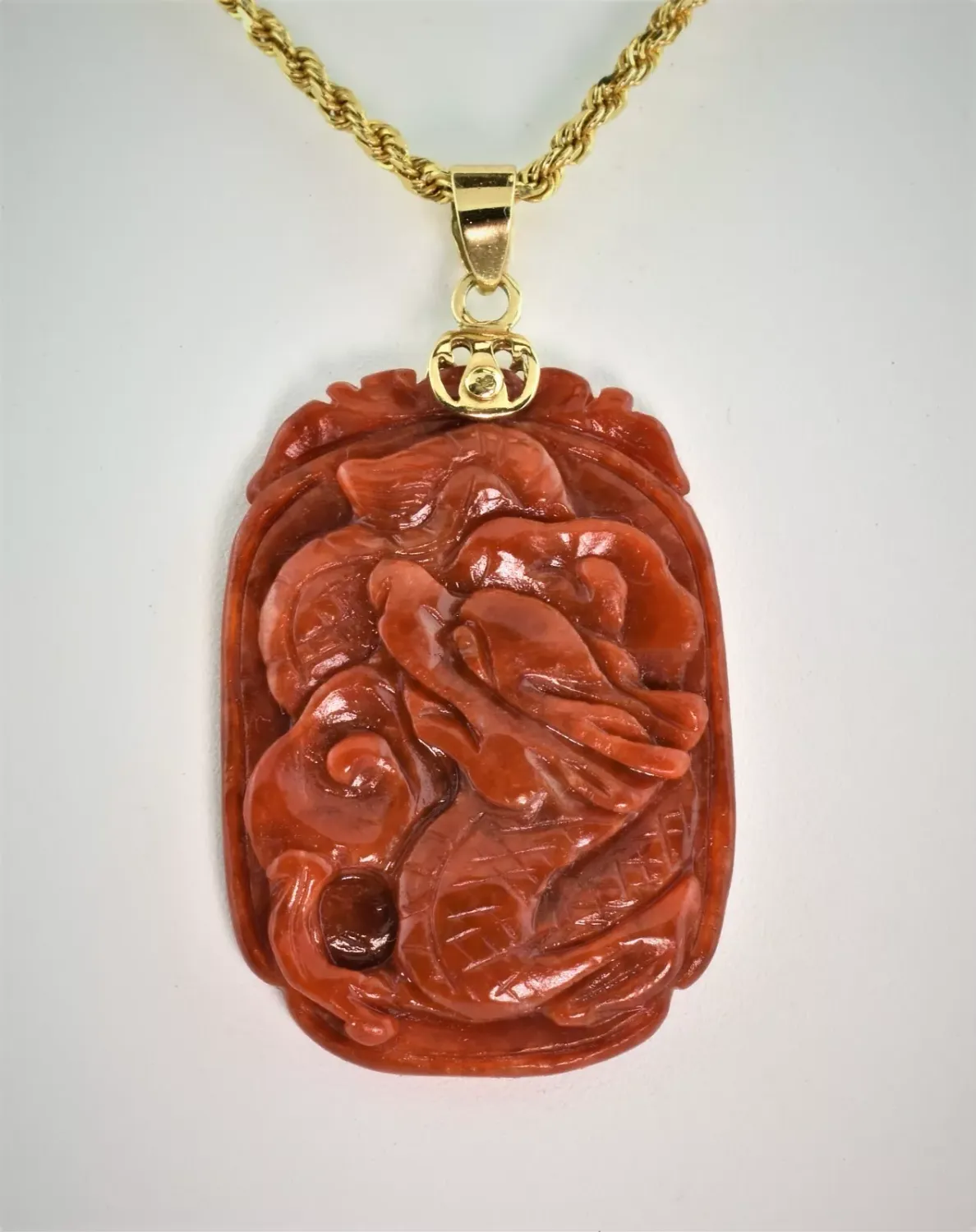 Red Jade Dragon Pendant