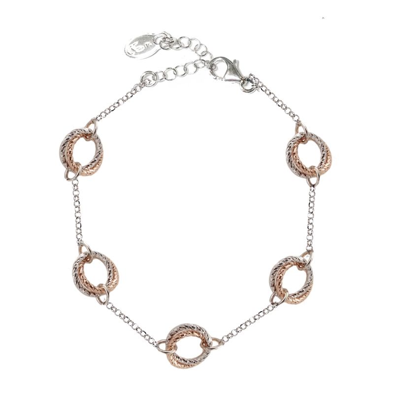 Frederic Duclos designer Sterling Silver and rose gold plated love knot tin cup bracelet