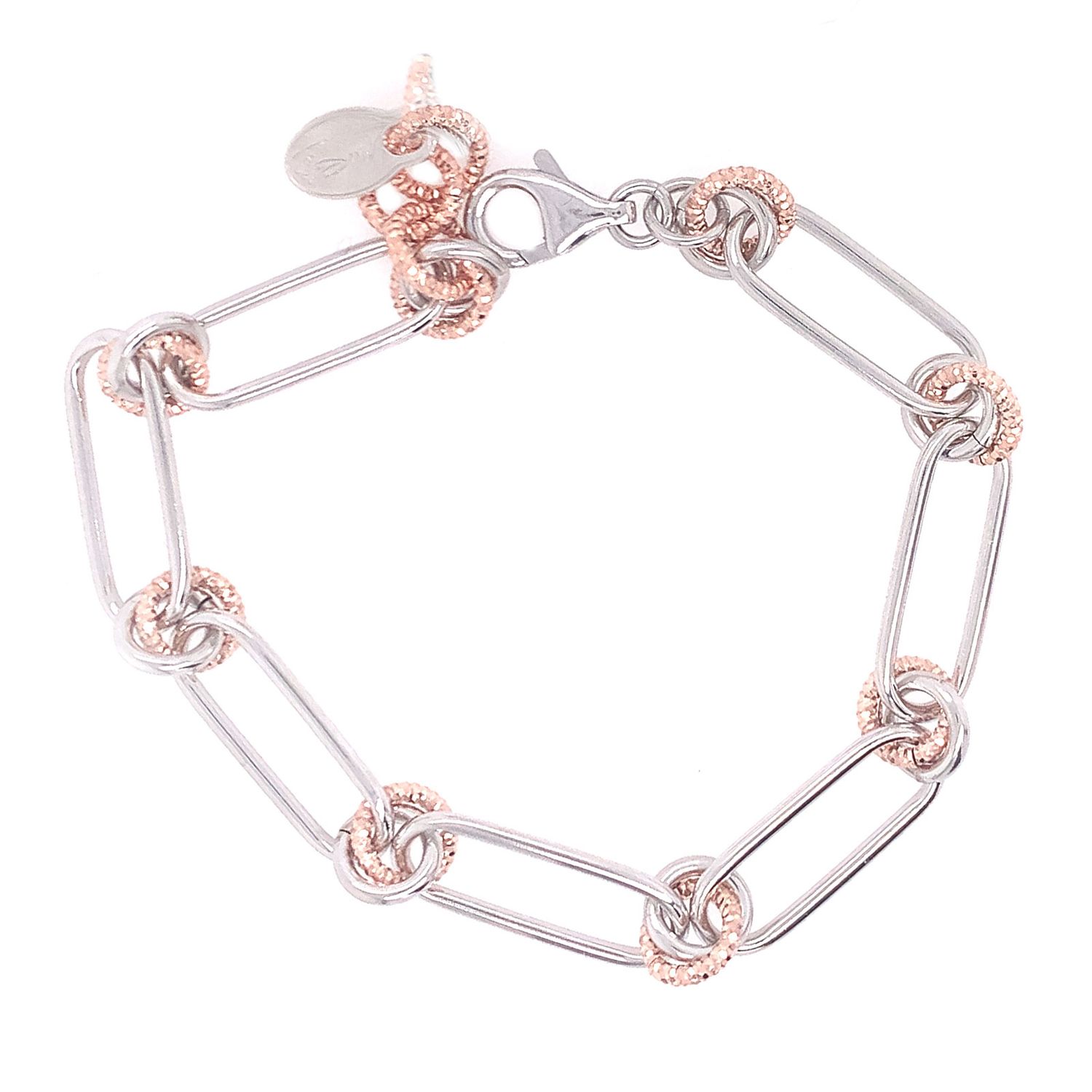 Frederic Duclos designer Sterling Silver and rose gold plated paperclip/circle bracelet