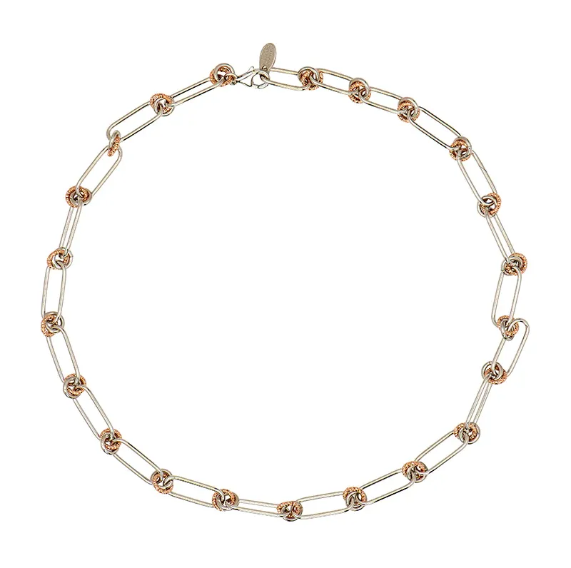 Frederic Duclos Designer Sterling Silver Jewelry, Sterling Silver Rose Gold Plated Paperclip and Circle Necklace