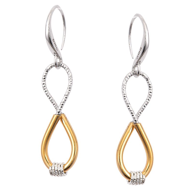 Frederic Duclos designer Sterling Silver and yellow gold plated infinity drops earrings