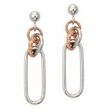 Frederic Duclos Designer Sterling Silver Jewelry, Sterling Silver and Rose Gold Plated Paperclip and Circle Earrings