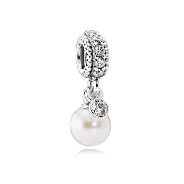 PANDORA - Dangle Luminous Elegance with White Freshwater Cultured Pearls and Clear CZ