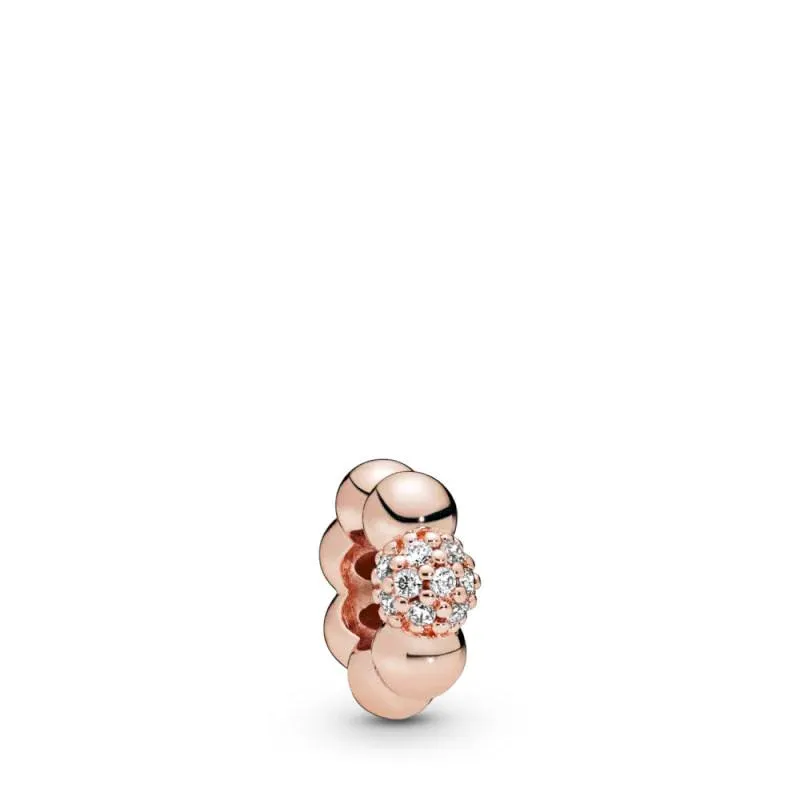 Modern LovePods spacer in PANDORA Rose with 28 pave-set clear CZ