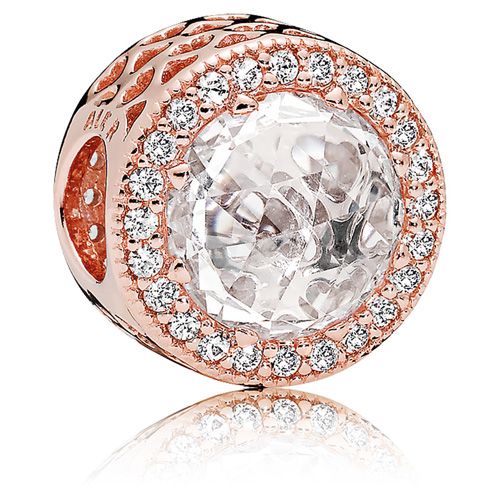 Charm in PANDORA Rose with clear CZ cut-out heart details