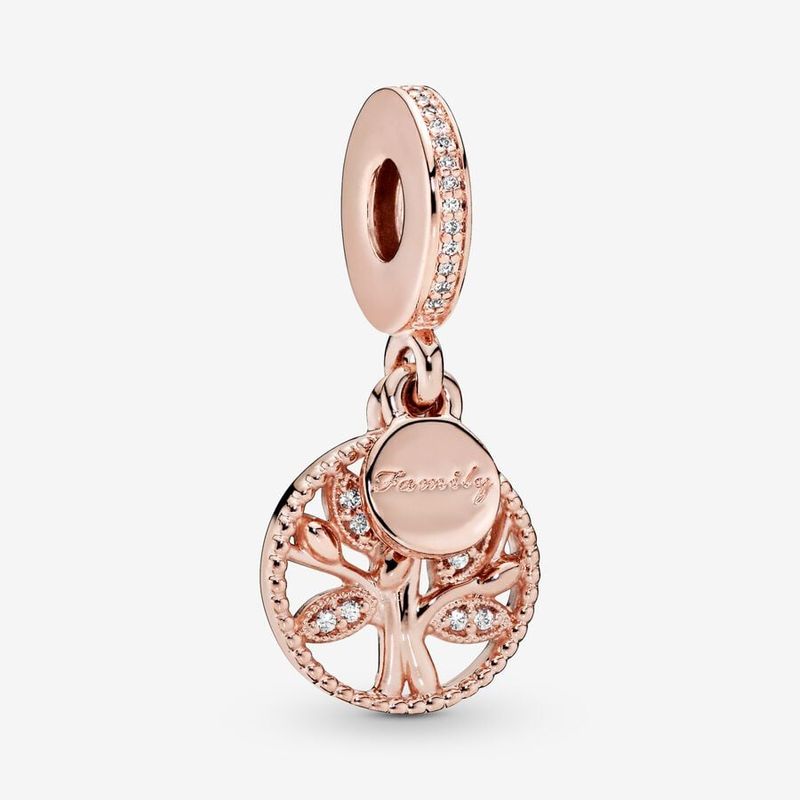 Family tree dangle in PANDORA Rose with clear CZ and engraving Family