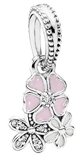 PANDORA - Dangle Poetic Blooms with Soft Pink and White Enamel, & Clear CZ