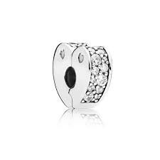 PANDORA - Heart clip in sterling silver with 28 bead-set clear CZ and silicone grip