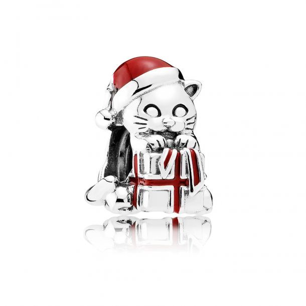 PANDORA - Charm Christmas Kitten with Berry Red Enamel
