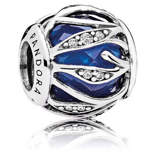 PANDORA - Charm in sterling silver with encased faceted royal blue crystal and clear CZ