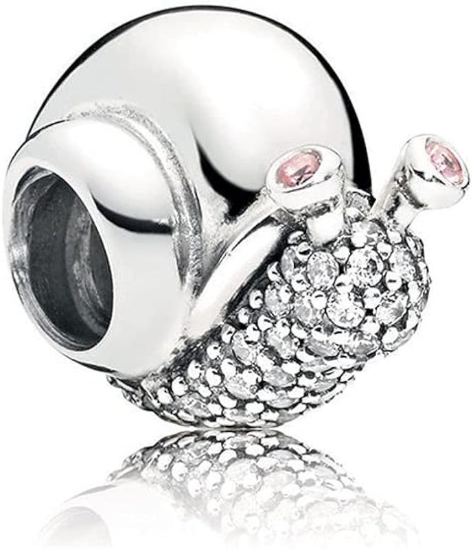PANDORA - Snail charm in SS with 58 bead-set clear CZ and 2 bezel-set orchid pink crystals