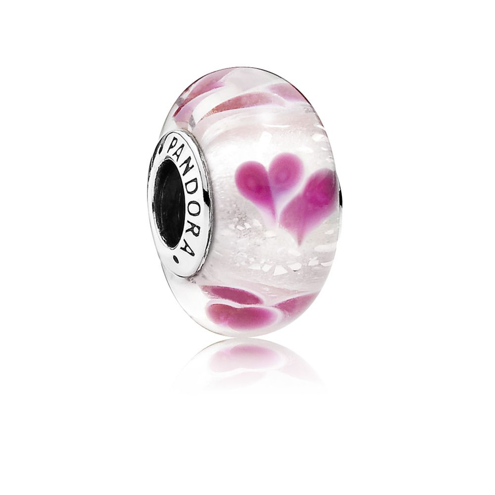 PANDORA - Charm Murano Glass Wild Hearts with violet, white and dichroic Murano glass and German glass