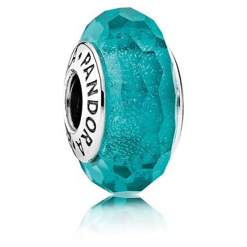 PANDORA - Charm Teal Shimmer Glass with Faceted Teal Murano Glass