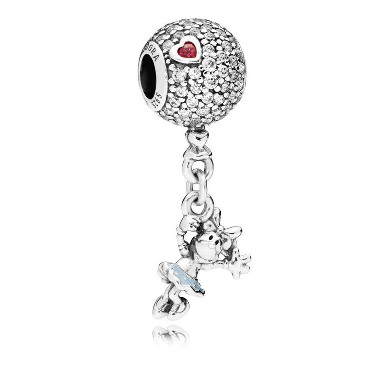 PANDORA - Disney, Floating Minnie Disney Minnie silver charm with clear, red CZ and blue enamel