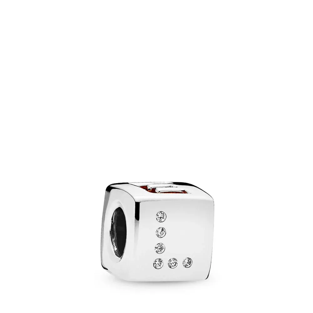 Pandora - Dice and love silver charm with red CZ and clear CZ