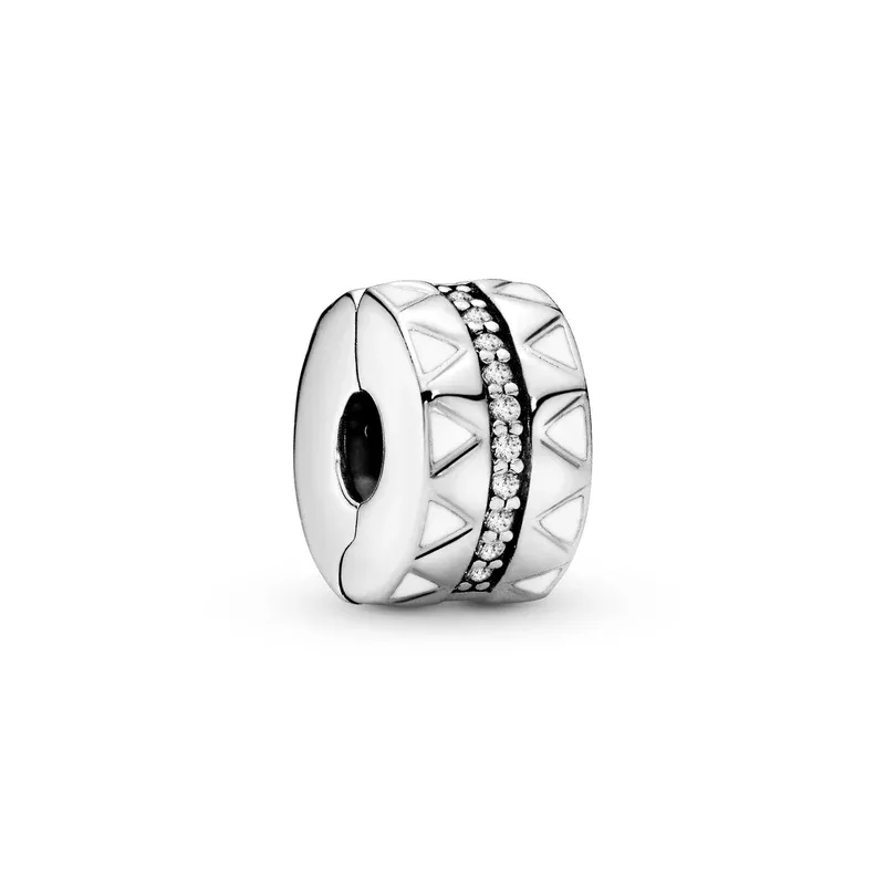 PANDORA - Silver clip with clear CZ and white enamel