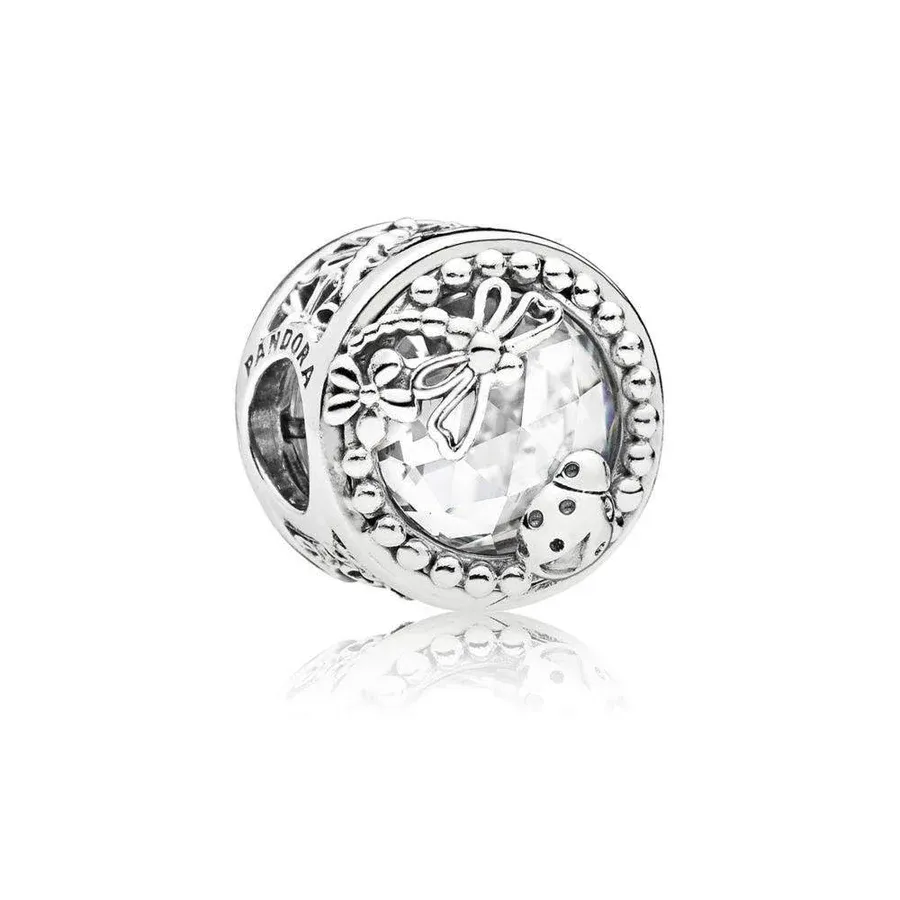 PANDORA - Dragonfly and ladybug charm in SS with 2 bezel-set rose-cut clear CZ