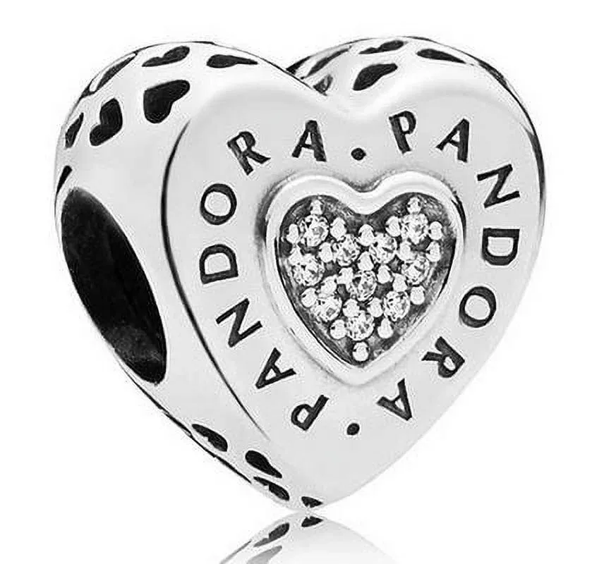 PANDORA - PANDORA logo heart charm in SS with 20 micro pave-set clear CZ