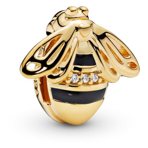 PANDORA - Pandora Reflextions bee flat clip charm in Pandora Shine with 3 bead-set clear CZ and black enamel