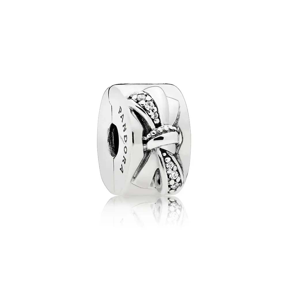 PANDORA - Shiny Bow, Clear CZ Bow silver clip with clear CZ