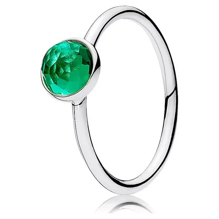 PANDORA - Ring May Droplet with Flower Dome-Cut Birthstone Royal-Green Crystal