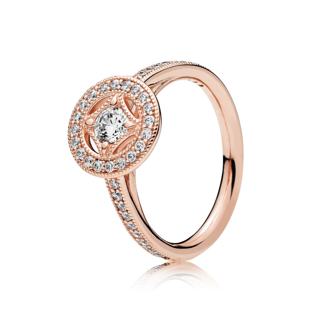 PANDORA - Ring in PANDORA Rose with milgrain details and 41 bead-set clear CZ