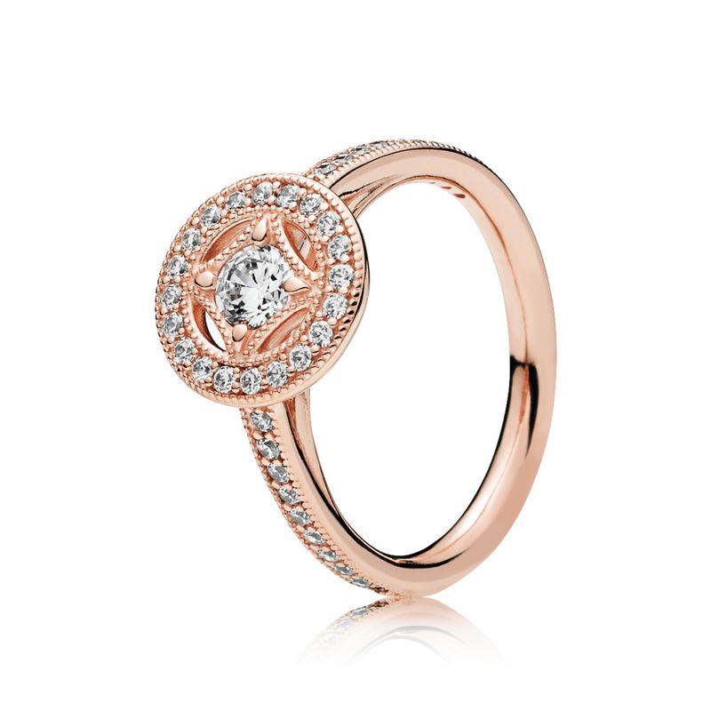 PANDORA - Ring in PANDORA Rose with milgrain details and 41 bead-set clear CZ