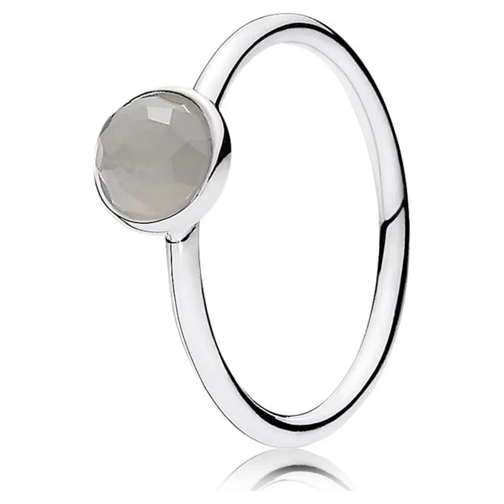 PANDORA - Ring June Droplet with Flower Dome-Cut Birthstone Grey Moonstone