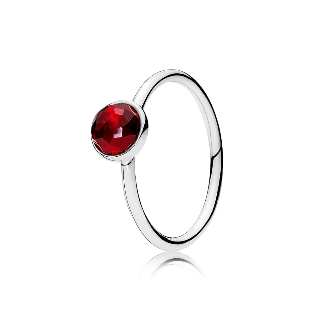 PANDORA - Ring July Droplet with Flower Dome-Cut Birthstone Synthetic Ruby