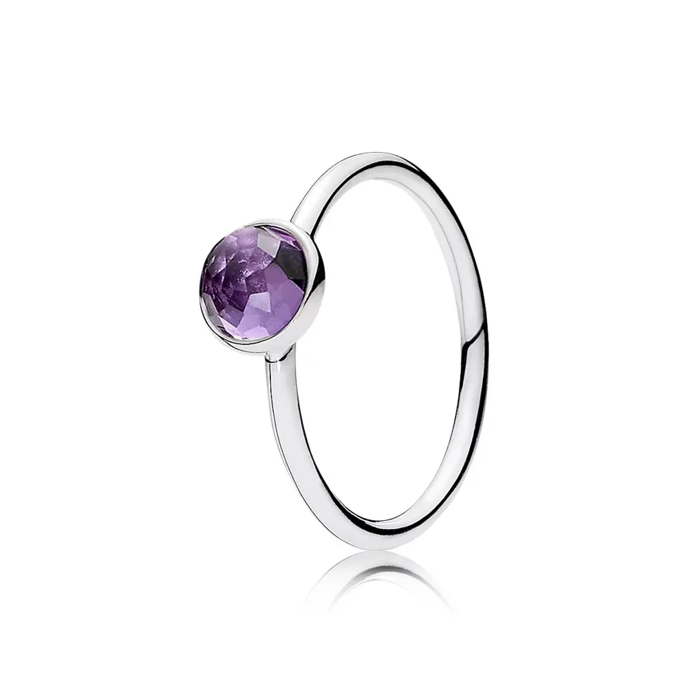 PANDORA - Ring February Droplet with Flower Dome-Cut Birthstone Synthetic Amethyst