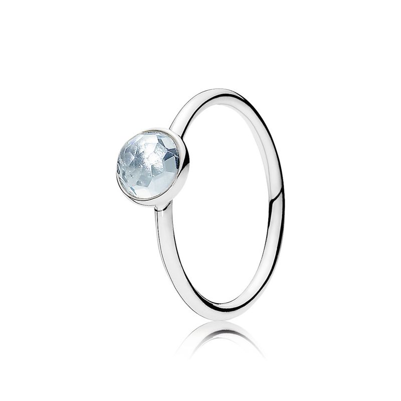 PANDORA - Ring March Droplet with Flower Dome-Cut Birthstone Aqua Blue Crystal
