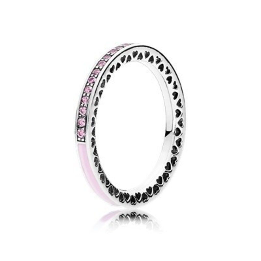 PANDORA - Ring Radiant Hearts of PANDORA with Light Pink Enamel and Clear CZ