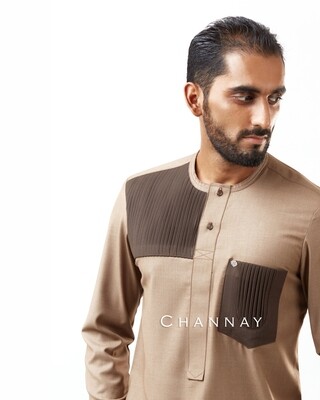 Coffee-Caramel blend kaftan with pleats