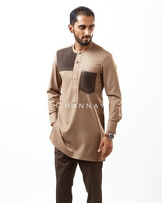 Coffee-Caramel blend kaftan with pleats