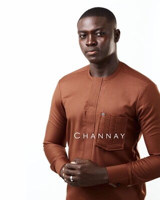 Padauk kaftan with centered box pleat